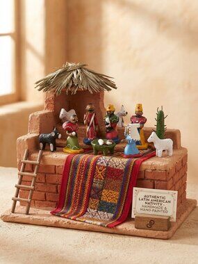 Miniature Nativity Set Hand Painted Clay Latin American Folk Art Figurines